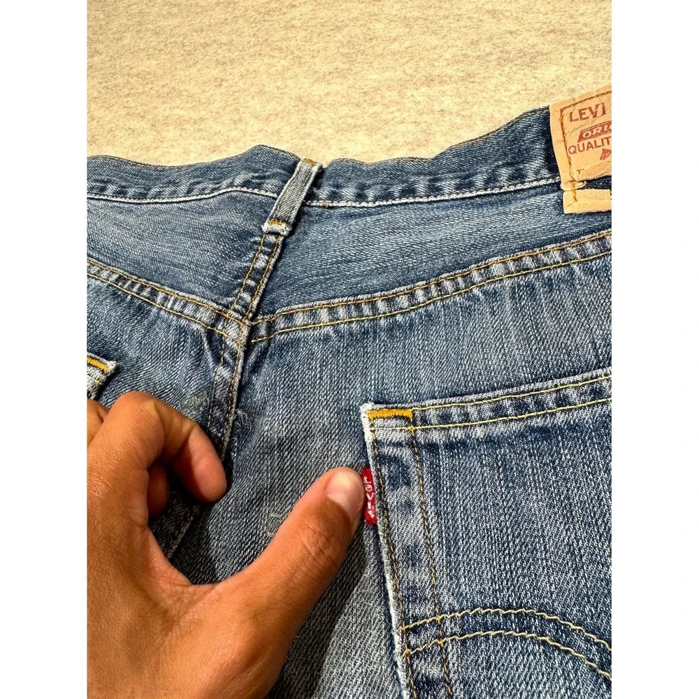 Levis 501 Original Jeans Men 38x32 Blue Whiskered Denim Straight Leg Cotton Logo